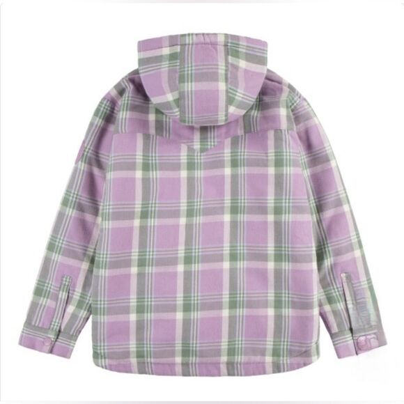 Levi's Youth Girls Hooded Fleece Lined Flannel Shirt Jacket Purple Plaid M 10/12 - Picture 6 of 6